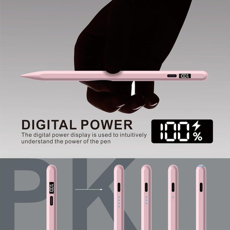 PERMARK Stylus Pen for iPad 2025-2018 with LED Power Display, 15Mins Fast Charge,Tilt Sensitivity Pencil for iPad 10/9/8/7/6th,11th A16,Air 11/13 M2/M3,Pro 11/13 M4,Pro 12.9",Air 5/4/3,Mini 7/6/5 (Pink) - Image 3